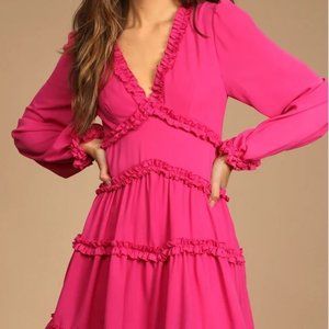 Simply Darling Magenta Ruffled Long Sleeve Mini Dress